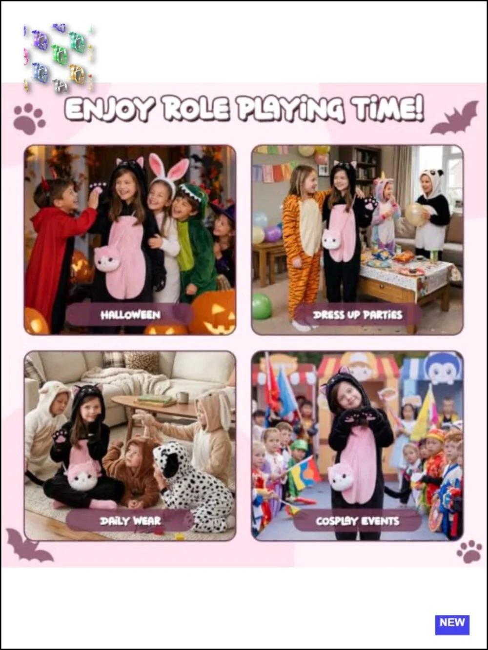 Kids Cat Costume Onesie with Gloves & Purse Bag for Halloween